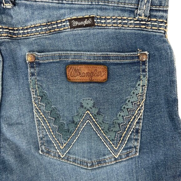Wrangler Womens Blue Denim Embroidered Pocket Western Boot Cut Jeans 13x34 - Picture 5 of 11